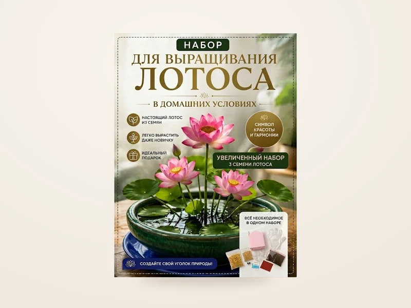 Набор для выращивания лотоса из семян, 3 семени