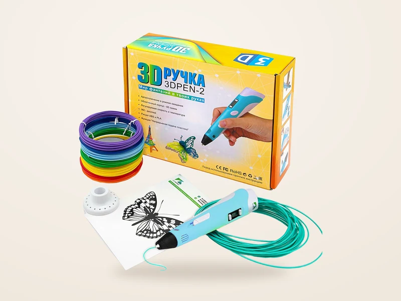 3D-ручка ECC Market 3DPEN-2 с пластиком PLA 70 м, голубая